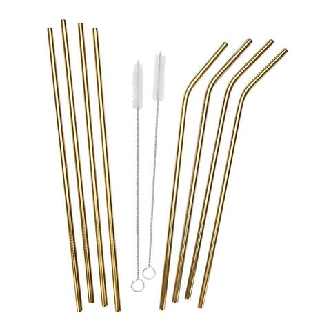 Mind Reader Stainless Steel Reusable Straight/Curved Straws (Gold,8Pk)