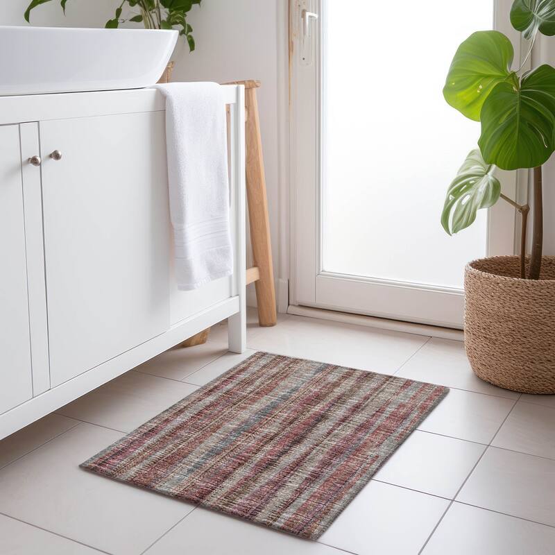 Premium Washable Super Soft Modern Stripes Mayfield Rug - Burgundy - 1' 8" x 2' 6" - Rectangle