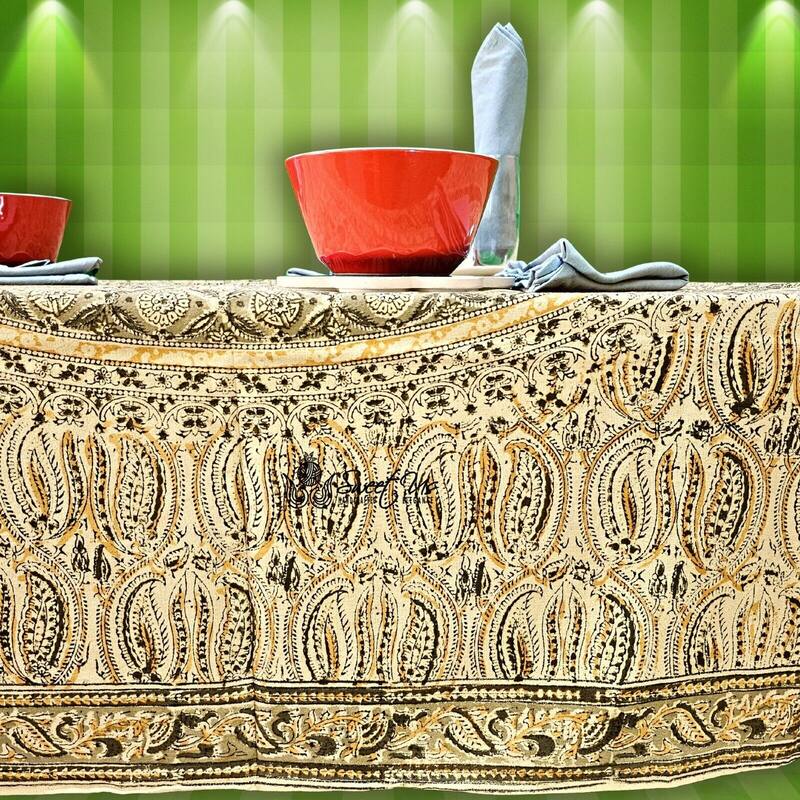 Lush Floral Block Print Vegetable Dye Cotton Table Linen Collection