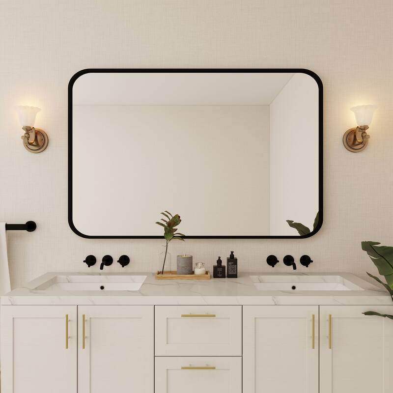 Organnice Rectangular Aluminum Frame Vanity Bathroom Mirror with Clear Glass