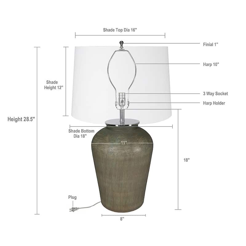 18x18x28.5 Inch White and Gray Glass Table Lamp with Linen Shade Modern Home Lighting