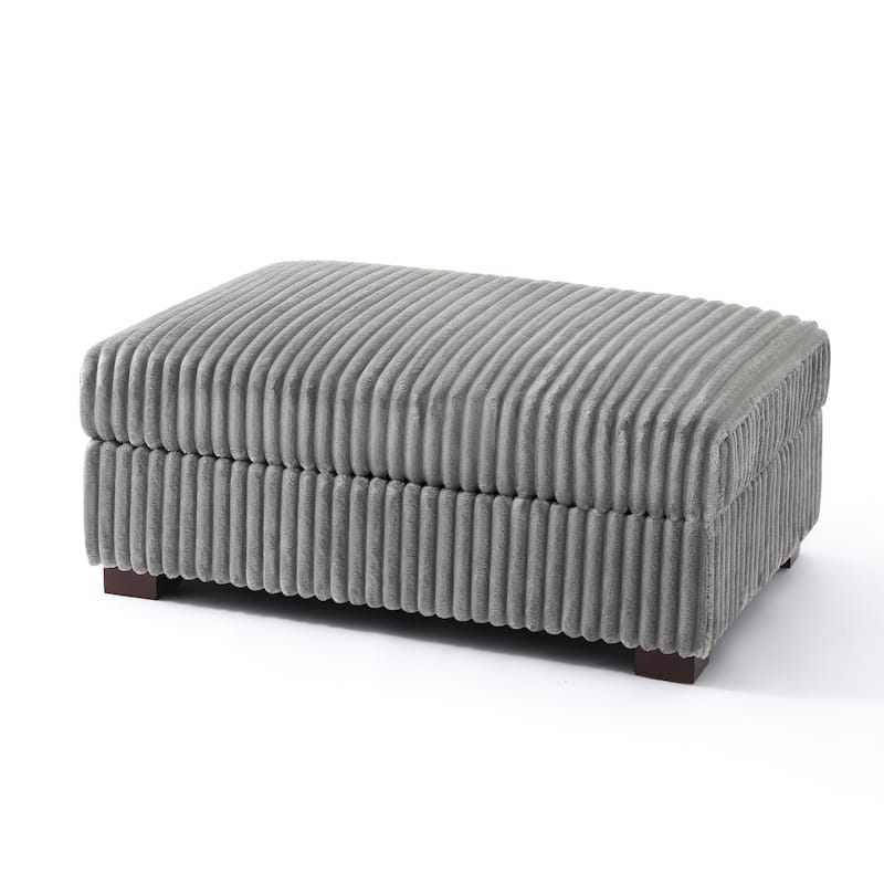 Modern Overise Plush Corduroy Ottoman With Wood Leg