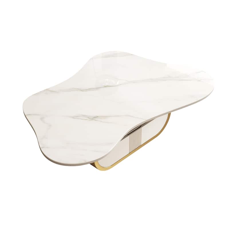 Modern Butterfly Coffee Table End Table with Sintered Stone Top, Accent Table with Soft-Close Drawer and Open Shelf