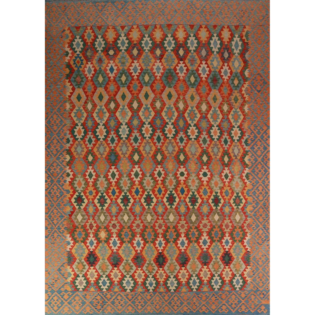 Reversible Kilim Oriental Rug Hand-Woven Tribal Reversible Wool Carpet - 10'0"x 12'10"