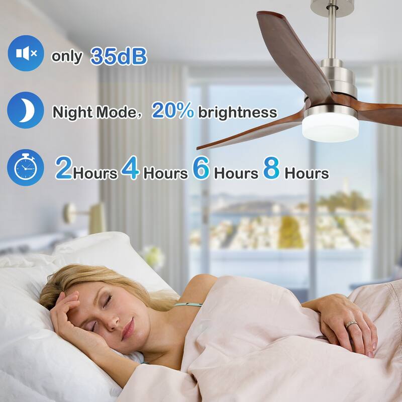 CurveCurio 52'' Indoor Classical LED Sliver Ceiling fan with LED light and Remote, DC Motor, 3 Wood Blades - 52 inches