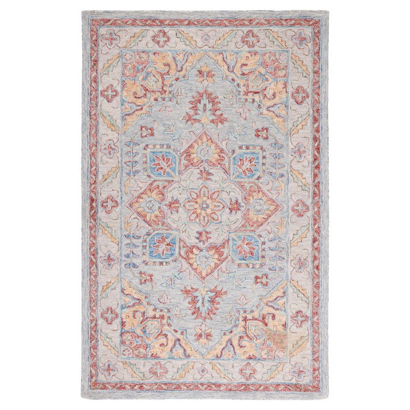 SAFAVIEH Handmade Metro Bert Medallion Wool Rug - 6' Square - Grey/Rust