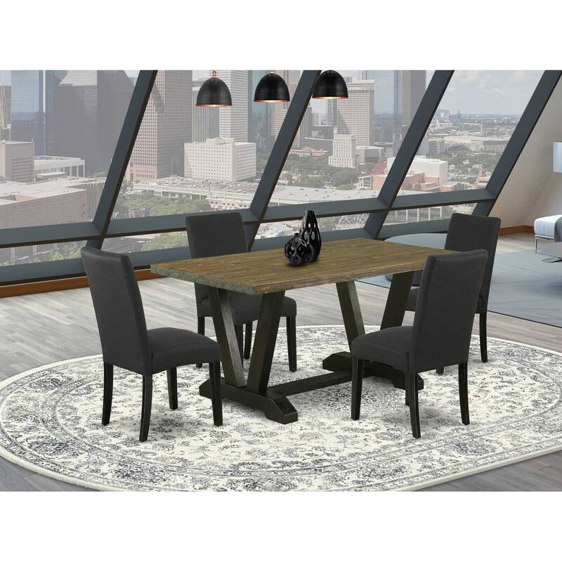 5-Piece Natural Oak Finish Solid Wood Top Dining table with 4 Chairs with