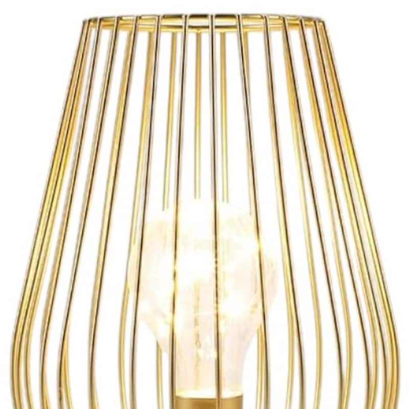 HomeRoots 8" Gold Metal Geometric Battery Operated Desk Lamp With Novelty Shade - 5.90 in. x 7.80 in. x 5.90 in.