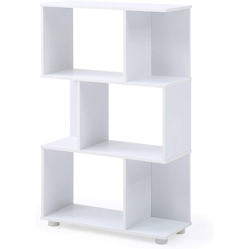 Modern Staggered 3-Shelf Manor Bookcase, White - White