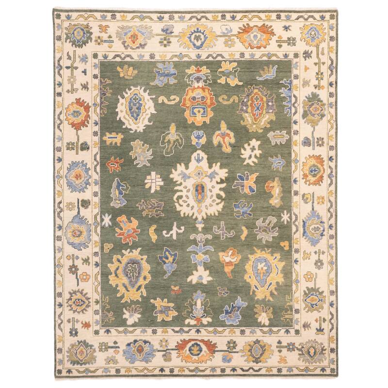 ECARPETGALLERY Hand-knotted Modern Oushak Green Wool Rug - 8'0 x 10'0
