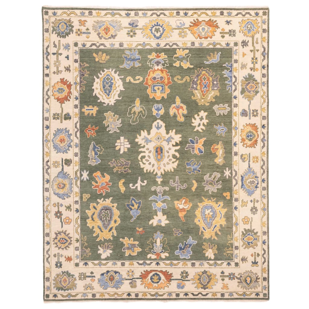 ECARPETGALLERY Hand-knotted Modern Oushak Green Wool Rug - 8'0 x 10'0