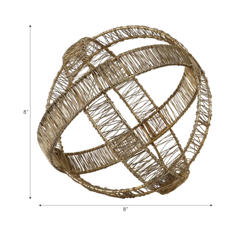 Metal Orb Sculpture with Interwoven Iron Wire Design Decorative Accent