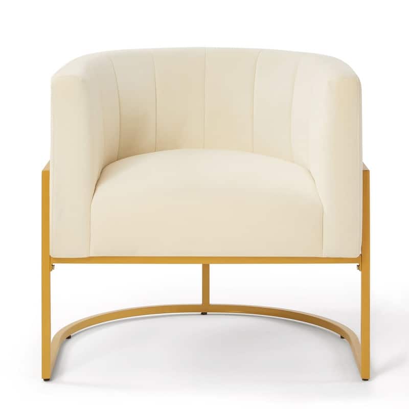Mid-Century Modern Velvet Upholstered Accent Barrel Chair with Golden Metal Stand