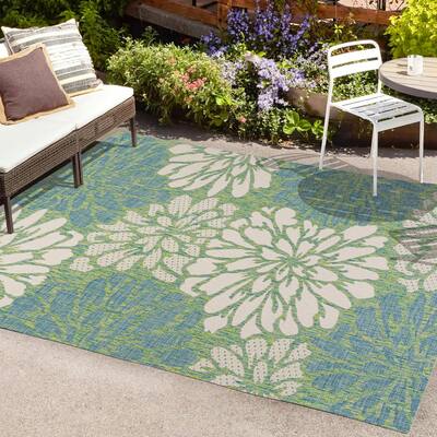 JONATHAN Y Marvao Modern Floral Textured Weave Indoor/Outdoor Area Rug
