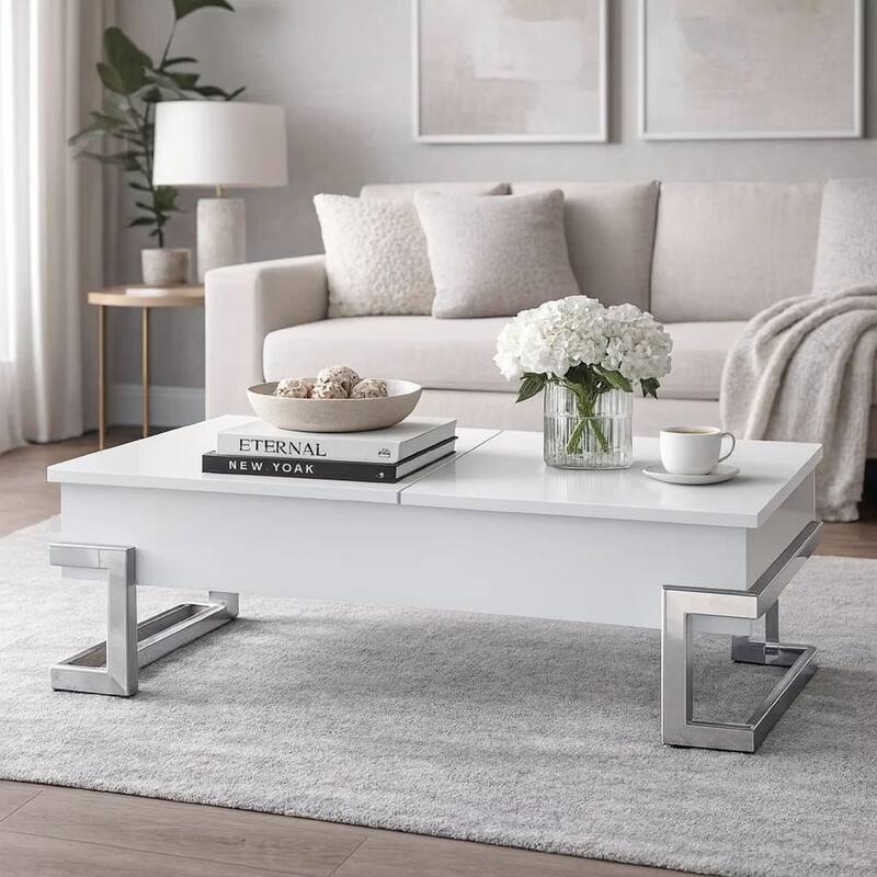 Wooden Coffee Table With Lift Top Storage Space, White