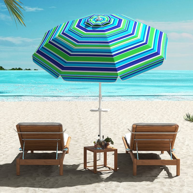 Gymax 6.5 FT Beach Umbrella for Sand Heavy-Duty Sunshade Parasol w/