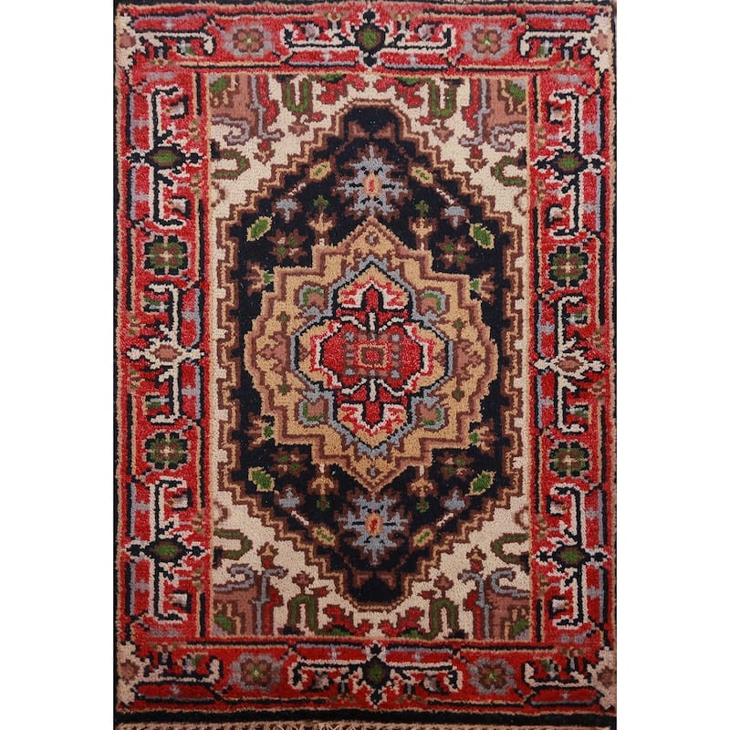 Navy Blue Heriz Serapi Foyer Rug Hand-Knotted Bedroom Wool Carpet - 2'0" x 3'0"