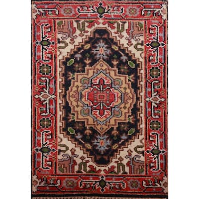Navy Blue Heriz Serapi Foyer Rug Hand-Knotted Bedroom Wool Carpet - 2'0" x 3'0"