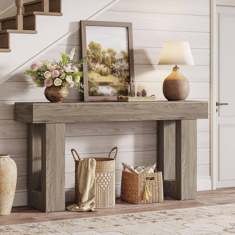 63" Wooden Console Table, Rectangular Sofa Table for Behind Couch, Entryway, HallwayLiving Room - Grey