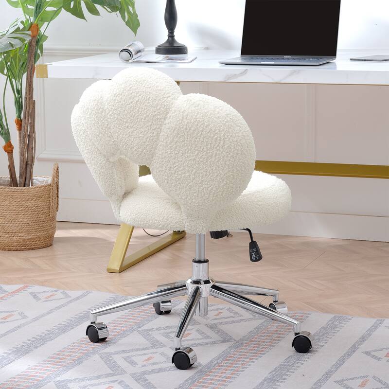 White Modern 24.6" Upholstered 360° Swivel Accent Chair with Five Durable Casters and High-Density Soft Sponge