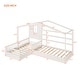preview thumbnail 2 of 14, Wood House Bed Twin Size, 2 Twin Solid Bed L structure with Fence and Slatted Frame