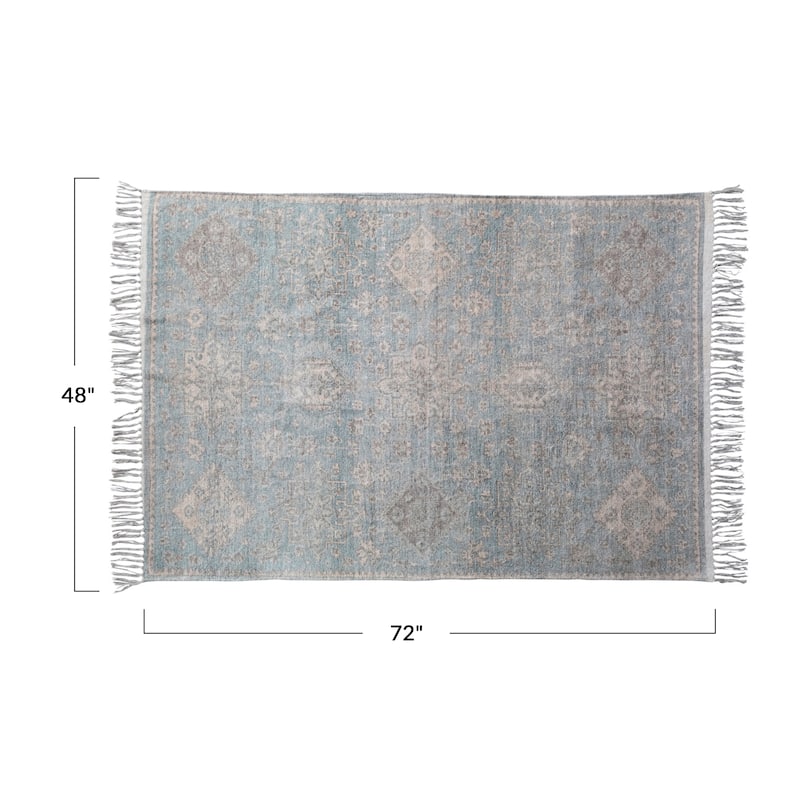 Cotton Chenille Distressed Print Rug with Fringe
