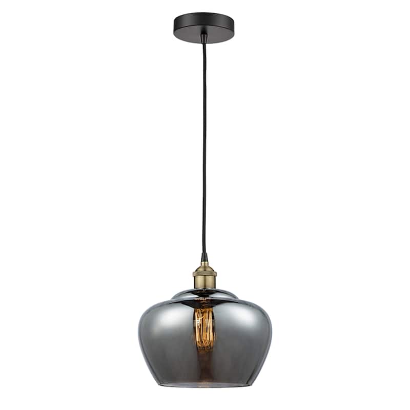 Innovations Lighting Fenton - 1 Light 11" Cord Hung Mini Pendant - Black Antique Brass/Light Smoke