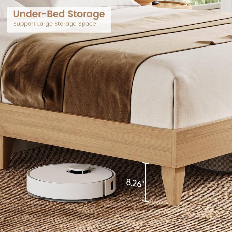 Rattan Bed Frame with Headboard & Sliding Door Shelf