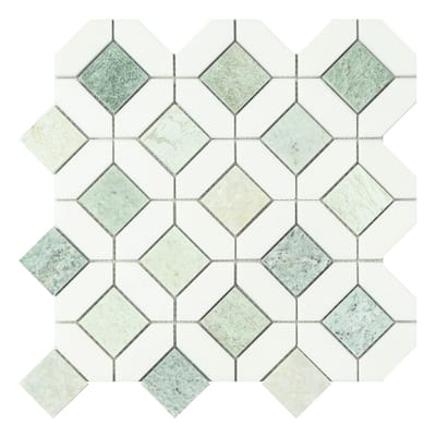 Ming Green and Thassos White Marble Floor and Wall Tile (Set of 10) - Case (10 Sheets)