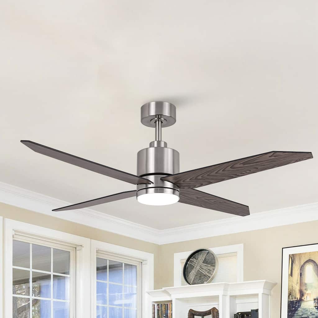 52" Modern Wooden 4-blade Brushed Nickel Ceiling Fan with Light and Remote
