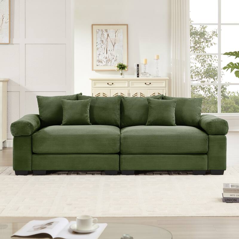 92" Oversized Corduroy Couch for Living Room, Upholstered Loveseat Sofa with Wide Armrests and Throw Pillows for Apartment