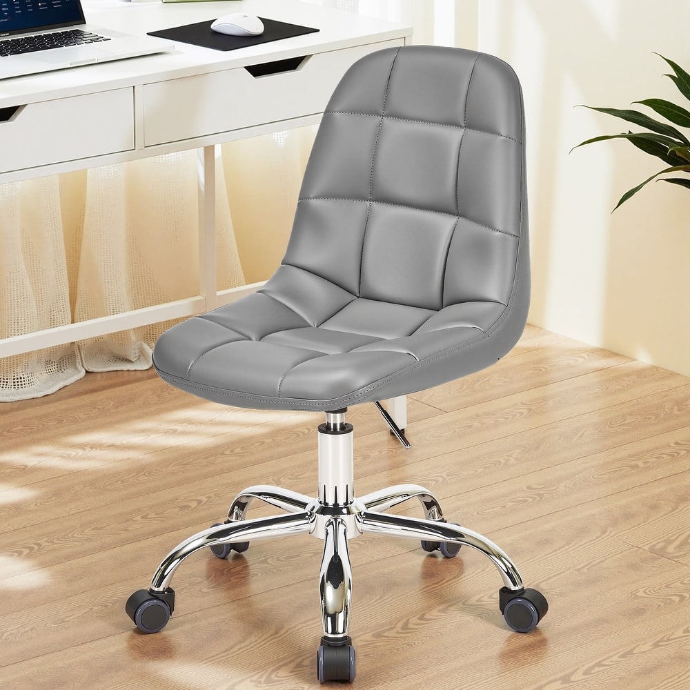 Javlergo PU Leather Armless Home Office Chair Height Adjustable 360° Swivel Computer Desk Chair with Wheels