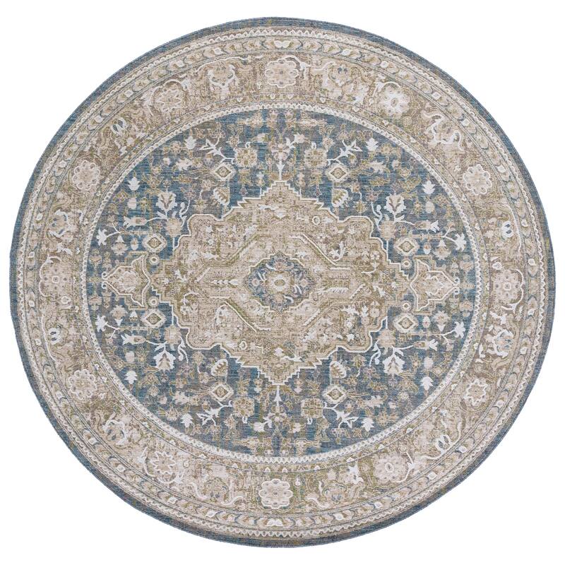 SAFAVIEH Finley Ceyda Traditional Oriental Rug - 6'7" Round - Blue/Beige