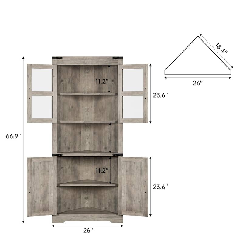 Farmhouse Corner Cabinet, Tall Corner Storage Cabinet with Barn Door & Adjustable Shelves