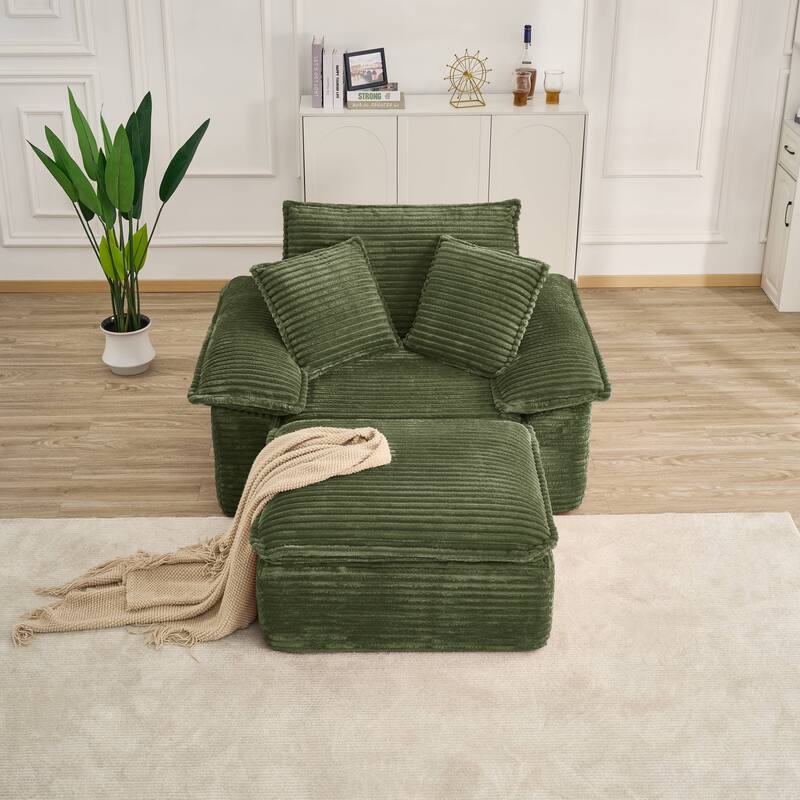 Rossetta Modern Modular Luxurious Corduroy-Fleece Fabric Double-Layer Cushion Design Deep Seat Sofa with 1 Ottoman