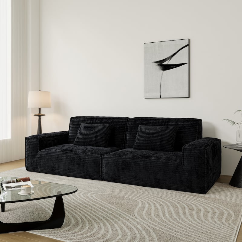 Anmytek Plush Modern Large Striped Fabric Vacuum Compressed Full Sponge High Rebound No-Assembly Sofa