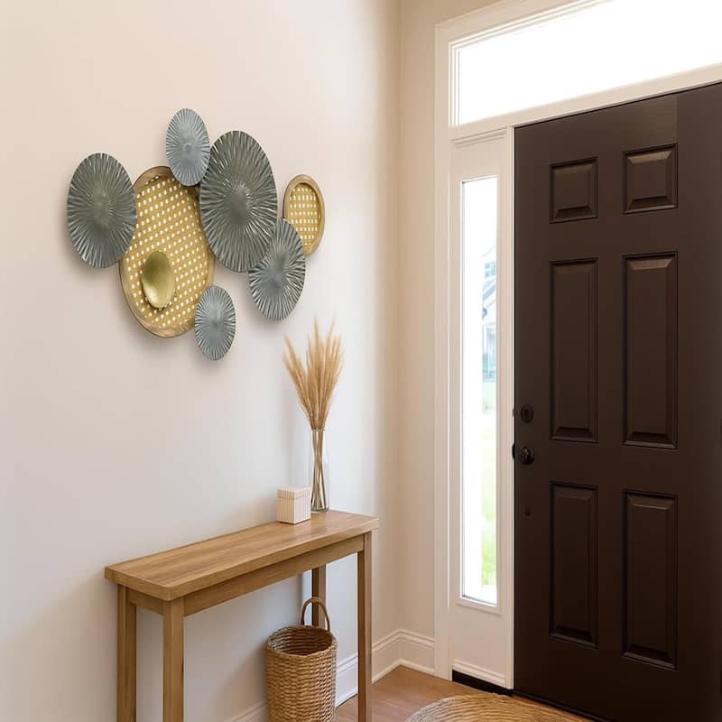 Gold Green Horizontal 3D Ring Metal Wall Art 35x19 Modern Decor