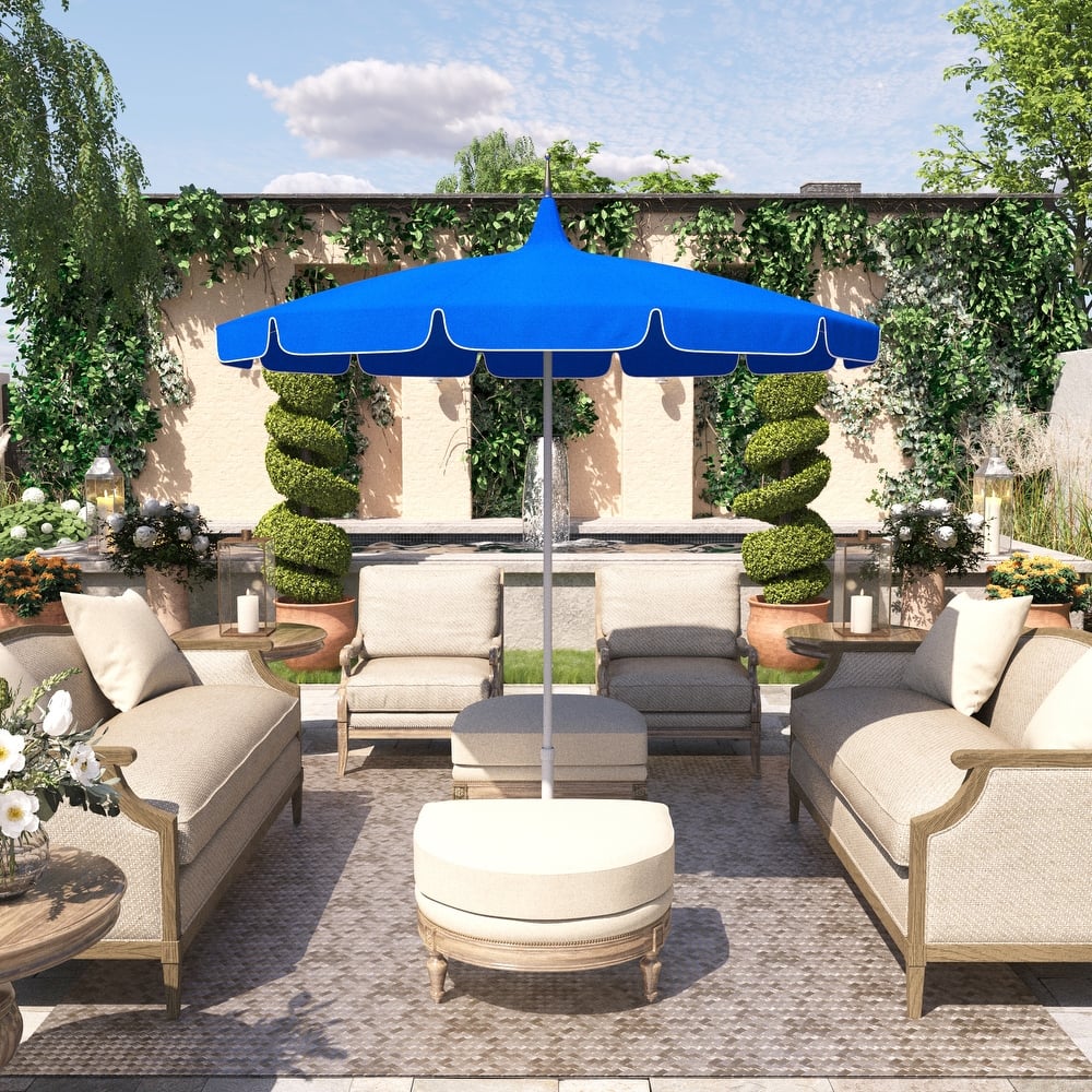 California Umbrella 85' Classic Pagoda Series Patio Umbrella With White Aluminum Pole Push Lift Sunbrella