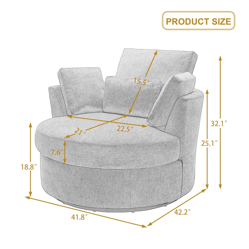 41" W Oversized Accent Barrel Swivel Chair with Moon Storage Ottoman