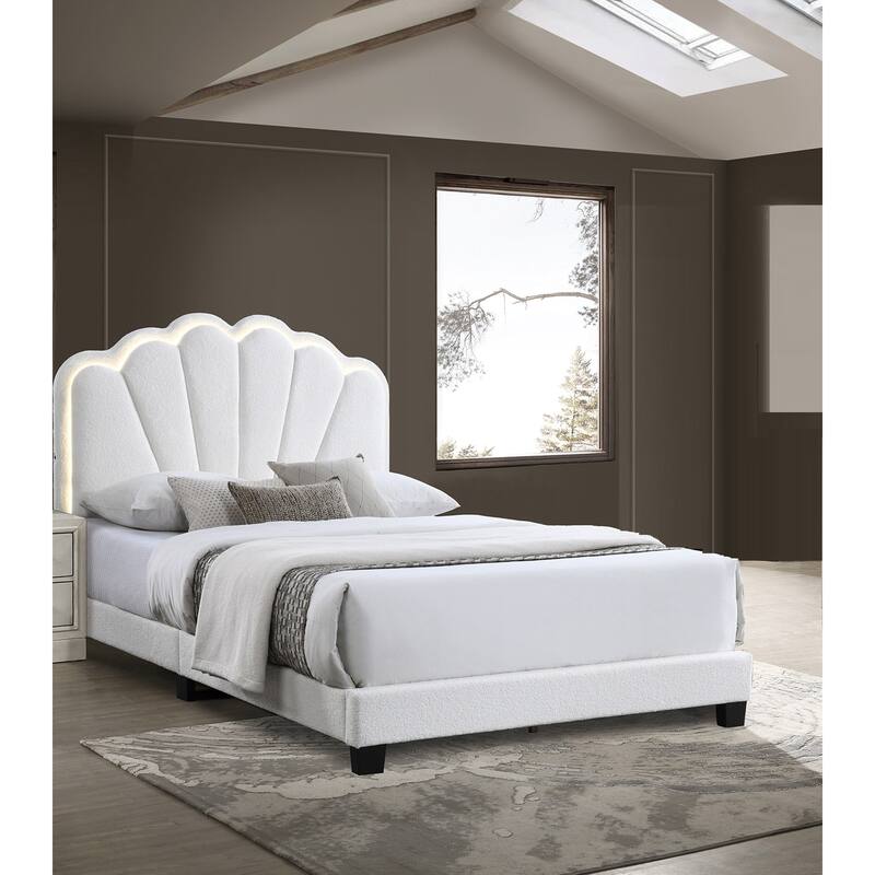 Modern Style 1pc Bed Set Scalloped Tufting Headboard Tapered Legs White Finish Bedroom Furniture
