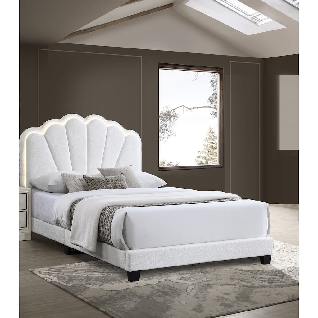 Modern Style 1pc Bed Set Scalloped Tufting Headboard Tapered Legs White Finish Bedroom Furniture