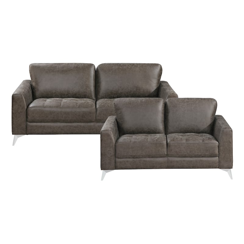 Cressey 2-Piece Microfiber Living Room Sofa Set - Brownish Gray