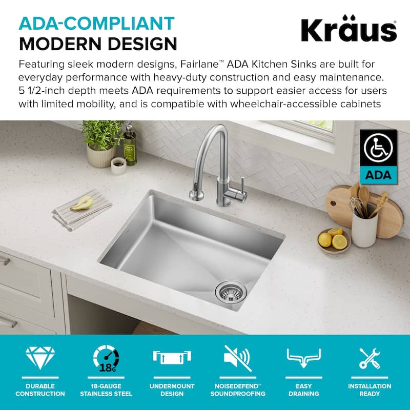 KRAUS Fairlane Undermount 18 Gauge Stainless Steel Kitchen Sink