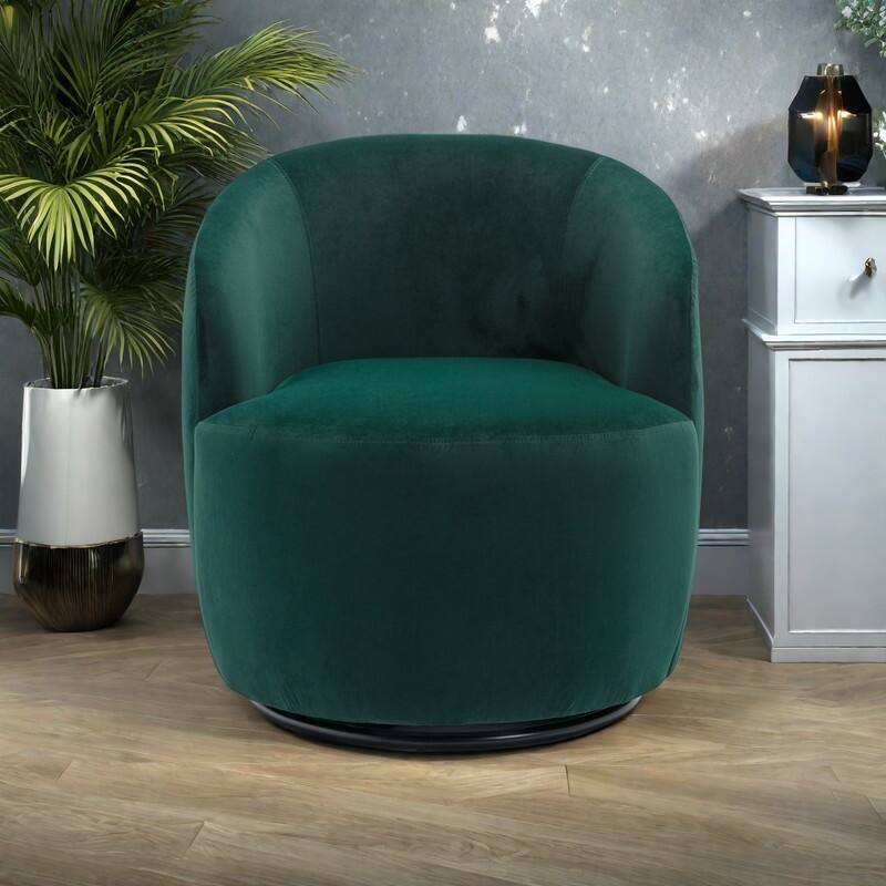 Velvet Swivel Barrel Chair 360° Rotating Accent Chair with Black Metal Base - Green