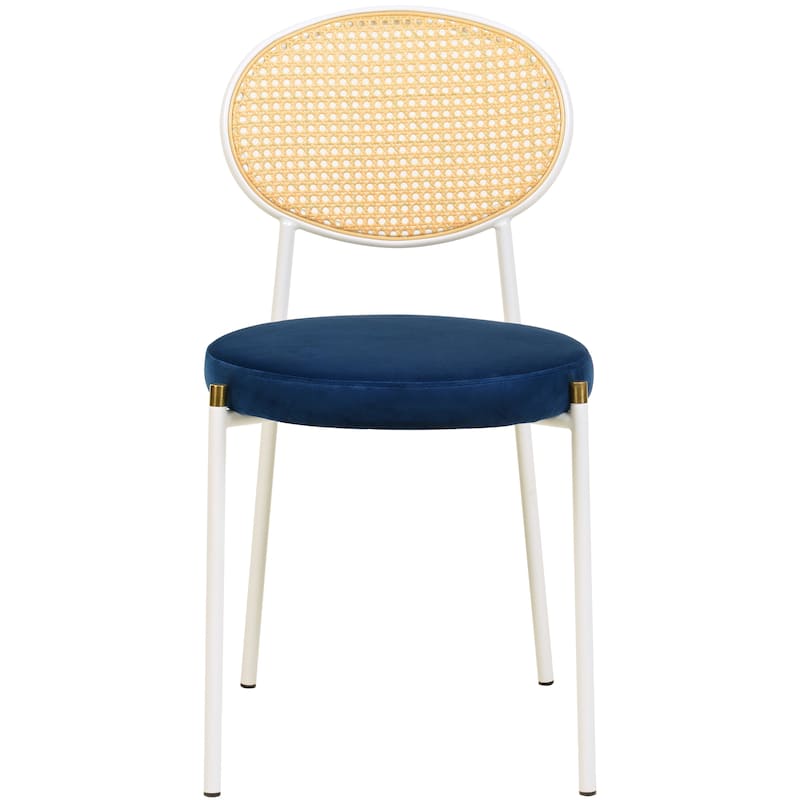 LeisureMod Euston Modern Dining Chair with Upholstered Velvet Seat - Wicker Back and White Stainless Steel Legs Accent Chair