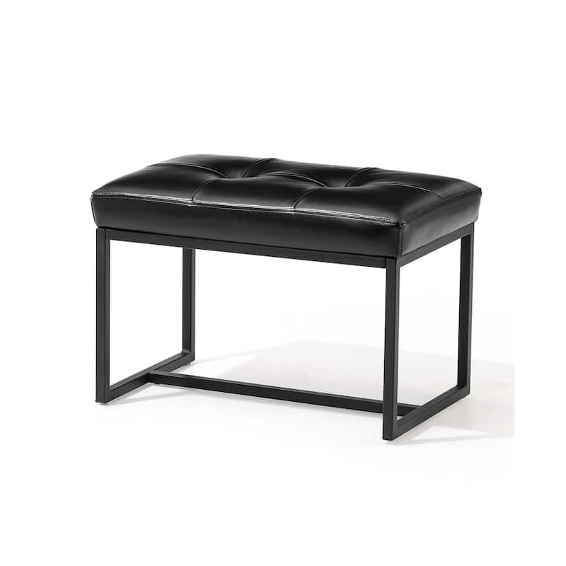 Glitzhome 24"W Modern PU Leather Button-tufted Ottoman Foot Stool