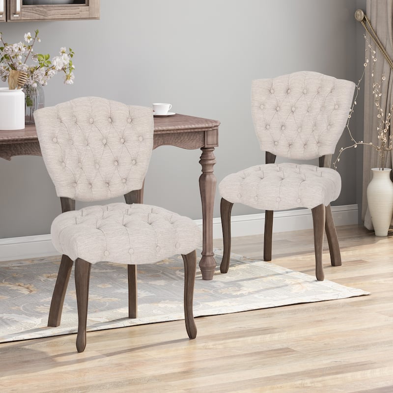Crosswind Diamond Stitch Fabric Dining Chair by Christopher Knight Home - Beige/Brown Wash Finish