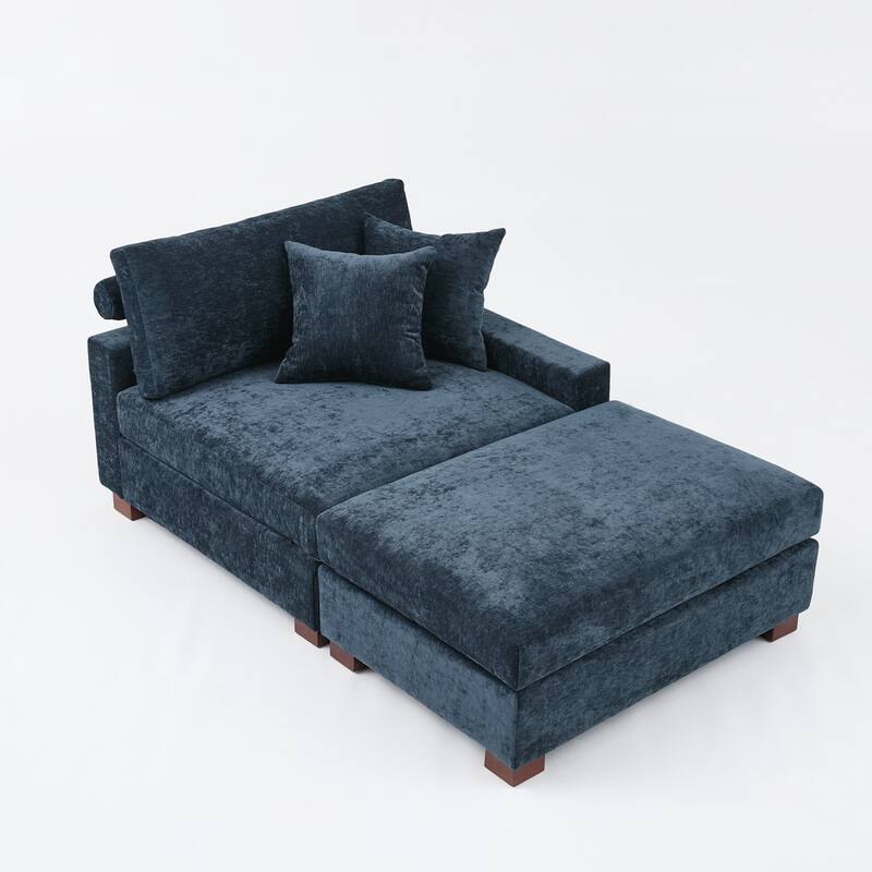 Plush Chenille Single Modular Sectional Sofa Chaise with Pillows