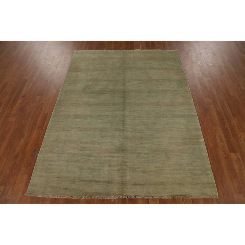 Green Modern Gabbeh Oriental Area Rug Hand-Knotted Wool Carpet - 4'11" x 6'4"