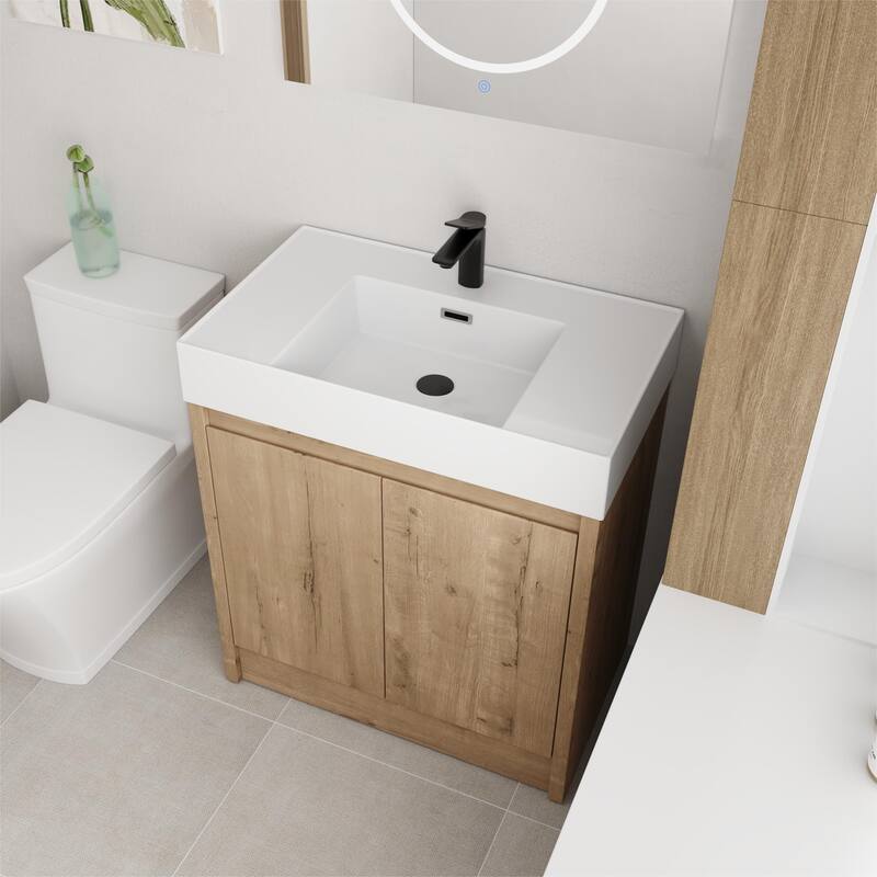 BNK 24/30/48/60 inch Freestanding Resin Sink Bathroom Vanity with Soft Close Door and Adjustable Shelf